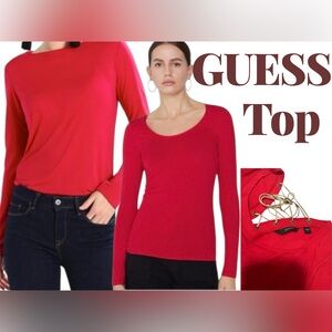 ✨NWT Guess Women’s Dern Red Suede Lace-Up Jersey Top Size S – Soft & Stylish✨🌹